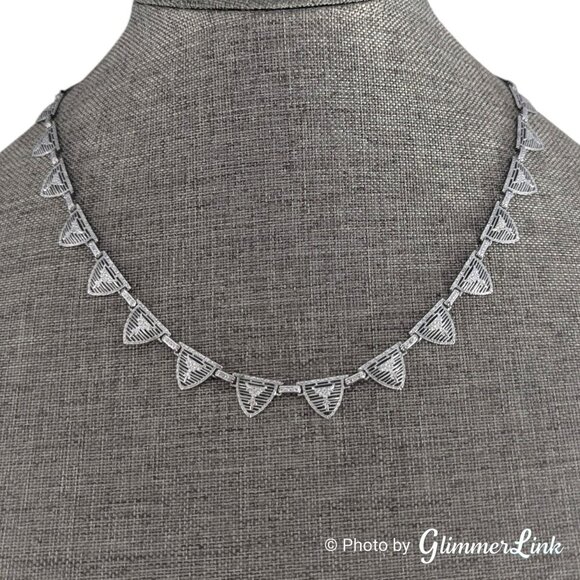Art Deco P.S. Co. Rhodium Plated Filigree Necklace – 1930s Floral Links 19" - Picture 12 of 14